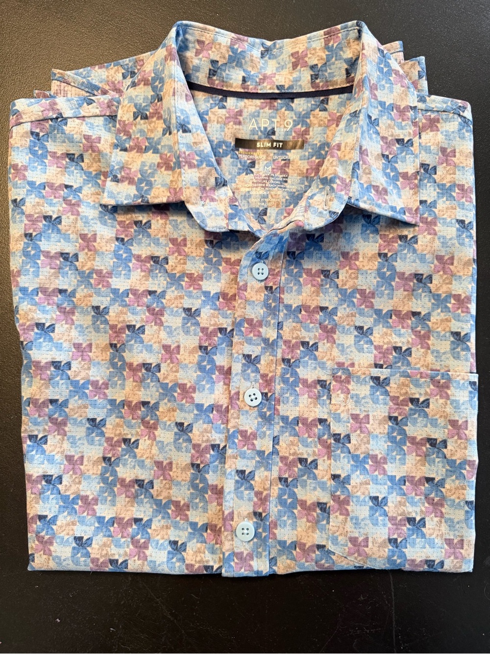 Apt. 9 Blue and Purple Geometric Slim Fit Button-Down Shirt